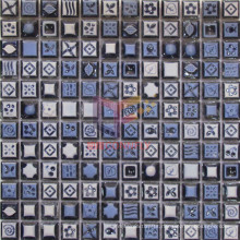 Blue Glazed Flower and Leaves Pattern Mosaic Tiles Made by Ceramic (CST078)